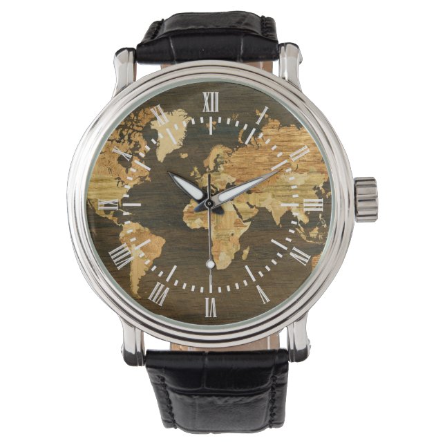 Reloj De Pulsera Mapa mundial de madera (Anverso)