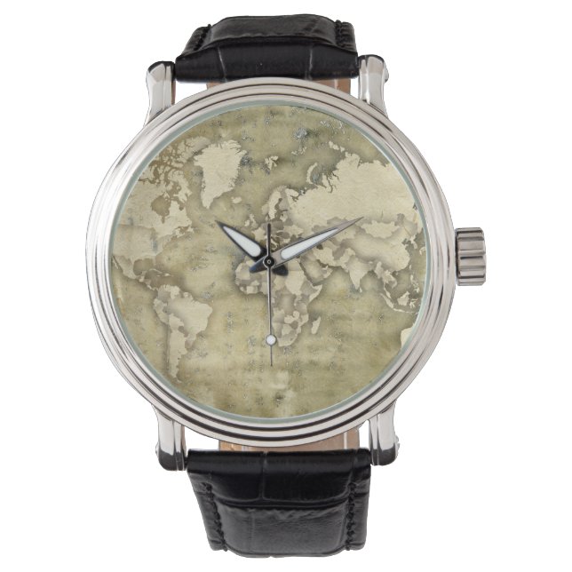 Reloj De Pulsera Mapa Mundial de Papel (Anverso)