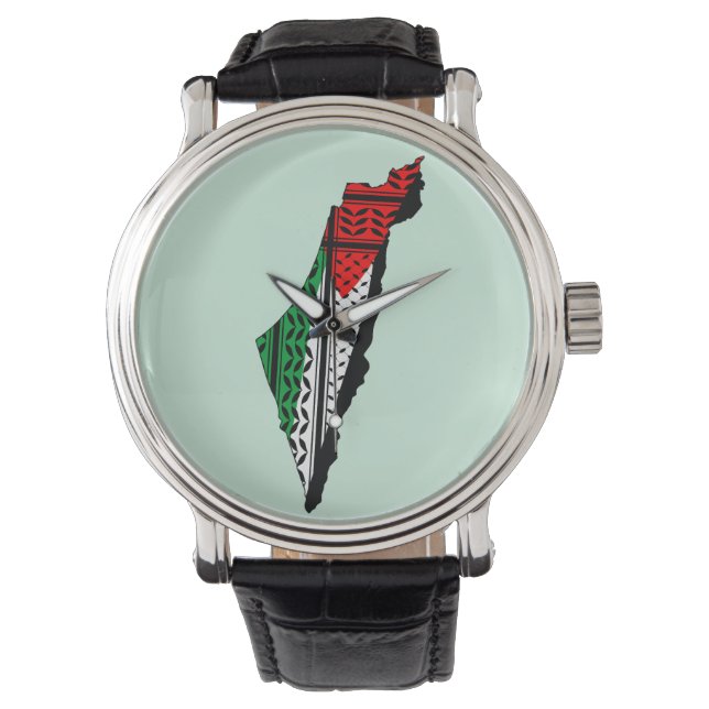 Reloj De Pulsera Mapa palestino con bandera y patrón de Keffiyeg (Anverso)