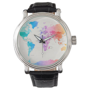 Reloj De Pulsera Mapa político de Acuarela del mundo