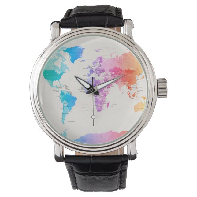 Reloj De Pulsera Mapa político de las acuarelas del mundo (Anverso)
