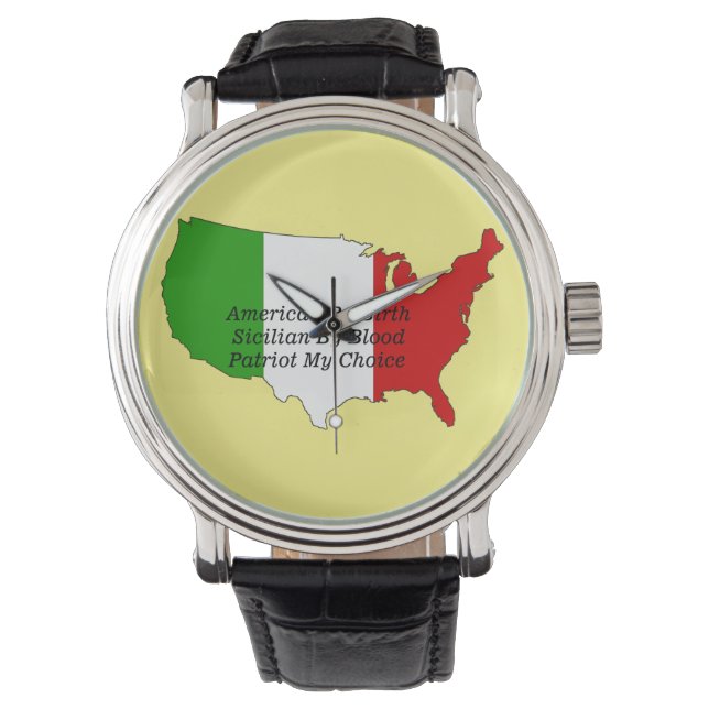 Reloj De Pulsera Mapa Siciliano Estadounidense Patriótico Italiano  (Anverso)