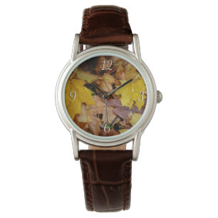 Reloj De Pulsera Maple caído deja naturaleza otoño amarilla