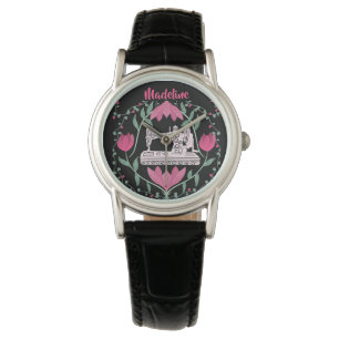 Reloj De Pulsera Máquina de coser vintage:Patrón floral personaliza