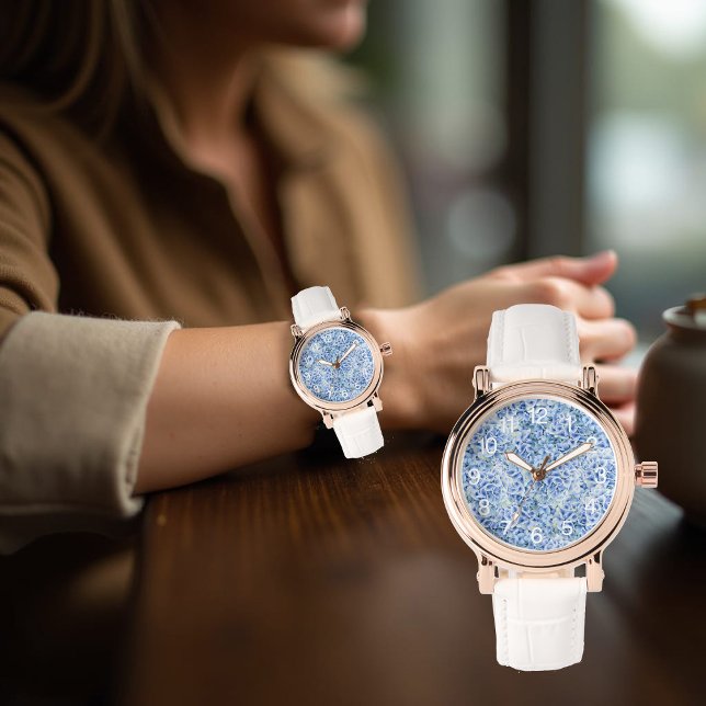 Reloj De Pulsera Maravillosas hortensias azules - patrón floral (Subido por el creador)