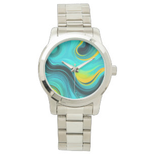 Reloj De Pulsera "Marbella" Olas de remolinos amarillos azules