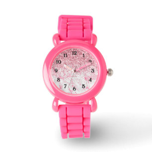 Reloj De Pulsera Marble blanco rosado Glitzy Purpurina Sparkle