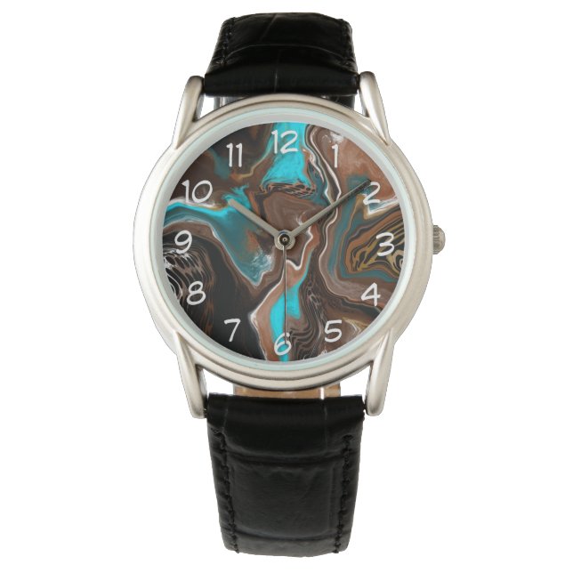 Reloj De Pulsera Marble Verde azulado marrón y azul arte fluido (Anverso)