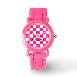 Reloj De Pulsera Marca de retro blanco rosado con números Su nombre