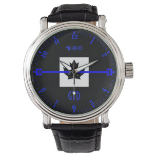 Reloj De Pulsera Marcado de línea azul delgada personalizado en ba