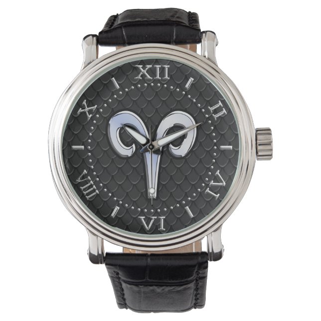 Reloj De Pulsera Marcado de Rótulo moderno cromado como Aries Zodia (Anverso)