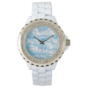 Reloj De Pulsera Marcado del escenario de fondo de nubes soleadas f