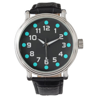 Reloj De Pulsera Marcadores de punto - Cyan y Blanco sobre Negro