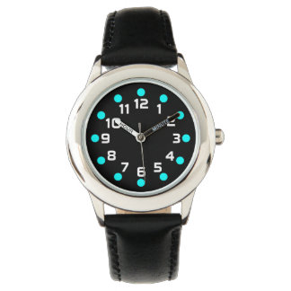 Reloj De Pulsera Marcadores de punto - Cyan y Blanco sobre Negro