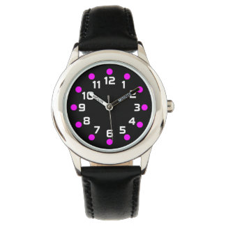 Reloj De Pulsera Marcadores de punto - Magenta y blanco sobre negro