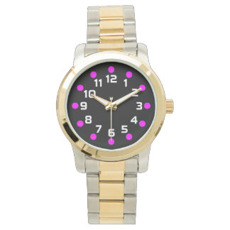 Reloj De Pulsera Marcadores de punto - Magenta y blanco sobre negro