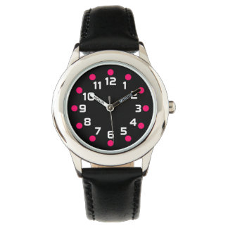 Reloj De Pulsera Marcadores de punto - Rojo neón y blanco sobre neg