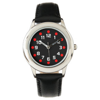 Reloj De Pulsera Marcadores de punto - Rojo y Blanco sobre Negro
