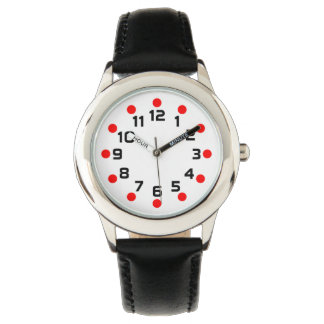 Reloj De Pulsera Marcadores de punto - Rojo y Negro sobre Blanco
