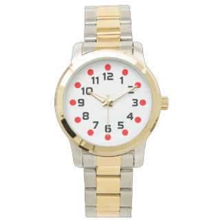 Reloj De Pulsera Marcadores de punto - Rojo y Negro sobre Blanco