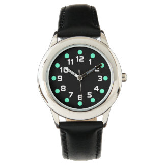 Reloj De Pulsera Marcadores de punto - Turquesa y blanco sobre negr