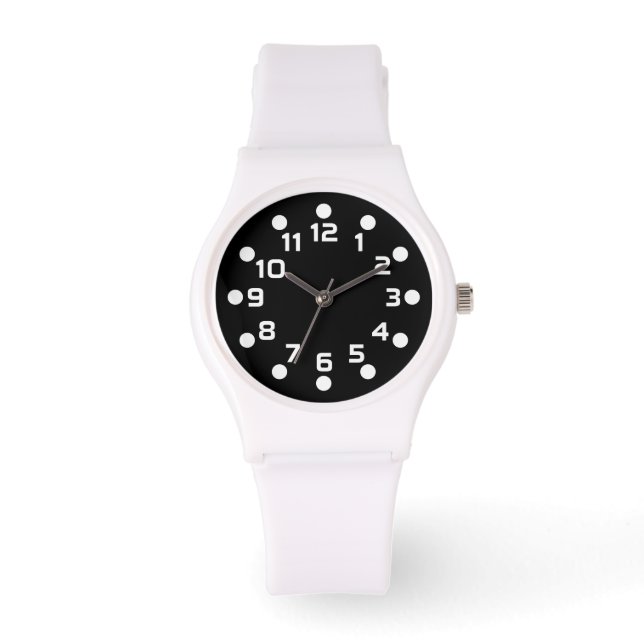 Reloj De Pulsera Marcadores puntuales - Blanco sobre negro (Anverso)