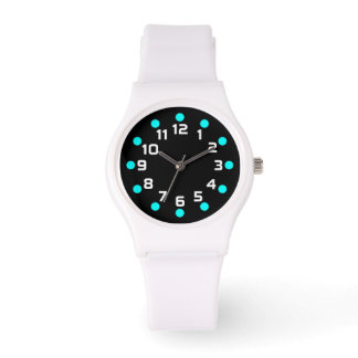 Reloj De Pulsera Marcadores puntuales - cian y blanco en negro