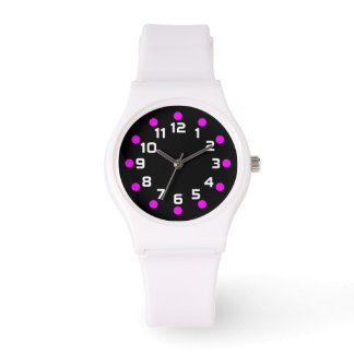 Reloj De Pulsera Marcadores puntuales - Magenta y blanco en negro