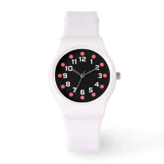 Reloj De Pulsera Marcadores puntuales - rosa tropical y blanco en n