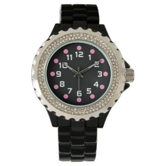 Reloj De Pulsera Marcadores puntuales - rosa y blanco en negro