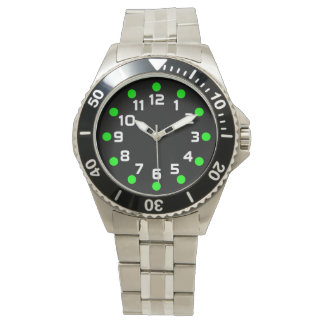 Reloj De Pulsera Marcadores puntuales - Verde y blanco sobre negro