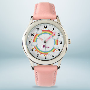 Reloj De Pulsera Marco de nombre de arco iris de círculo de chicas