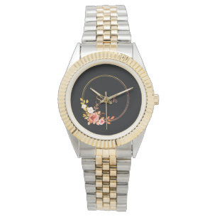 Reloj De Pulsera Marco floral de color acuático de color dorado Sar