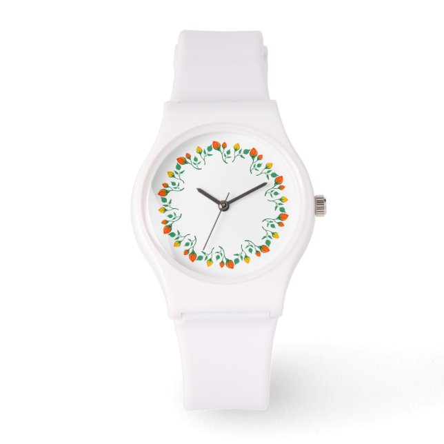 Reloj De Pulsera Marco redondo floral con flor rosa amarilla y roja (Anverso)