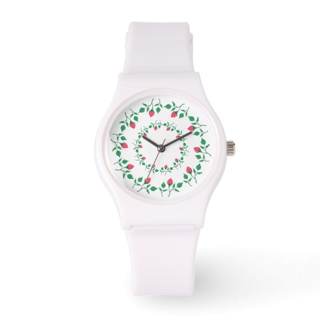 Reloj De Pulsera Marco redondo floral con flores rosadas (Anverso)