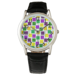 Reloj De Pulsera Mardi Gras cuadradas y líneas generales