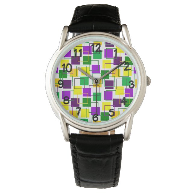 Reloj De Pulsera Mardi Gras cuadradas y líneas generales (Anverso)