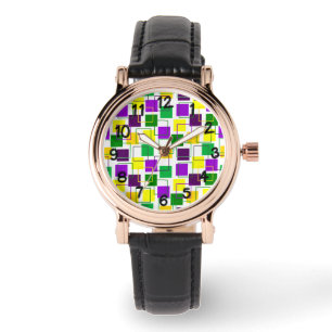 Reloj De Pulsera Mardi Gras cuadradas y líneas generales