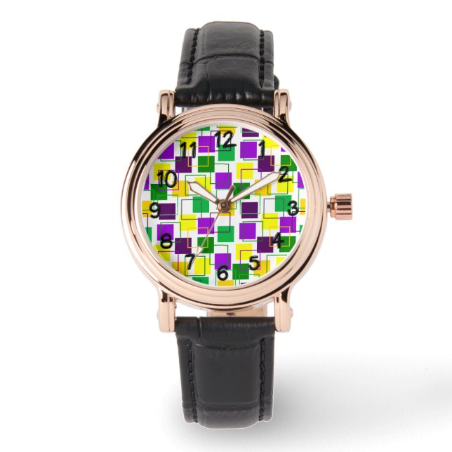 Reloj De Pulsera Mardi Gras cuadradas y líneas generales (Anverso)