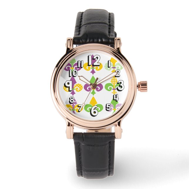 Reloj De Pulsera Mardi Gras Fleur de Lis (Anverso)