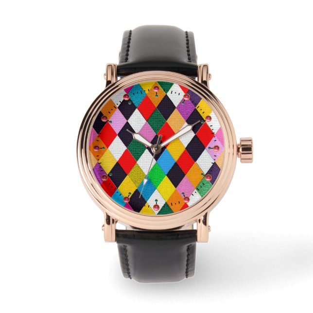 Reloj De Pulsera MARDI GRAS HARLEQUIN PATTERN Rhombi colorido (Anverso)