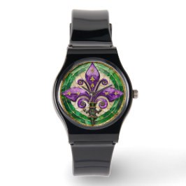 Reloj De Pulsera Mardi Gras Sained Glass Fleur de lis