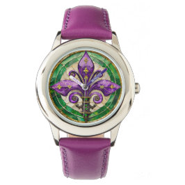 Reloj De Pulsera Mardi Gras Sained Glass Fleur de lis