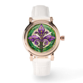 Reloj De Pulsera Mardi Gras Sained Glass Fleur de lis