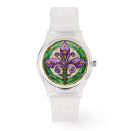 Reloj De Pulsera Mardi Gras Sained Glass Fleur de lis