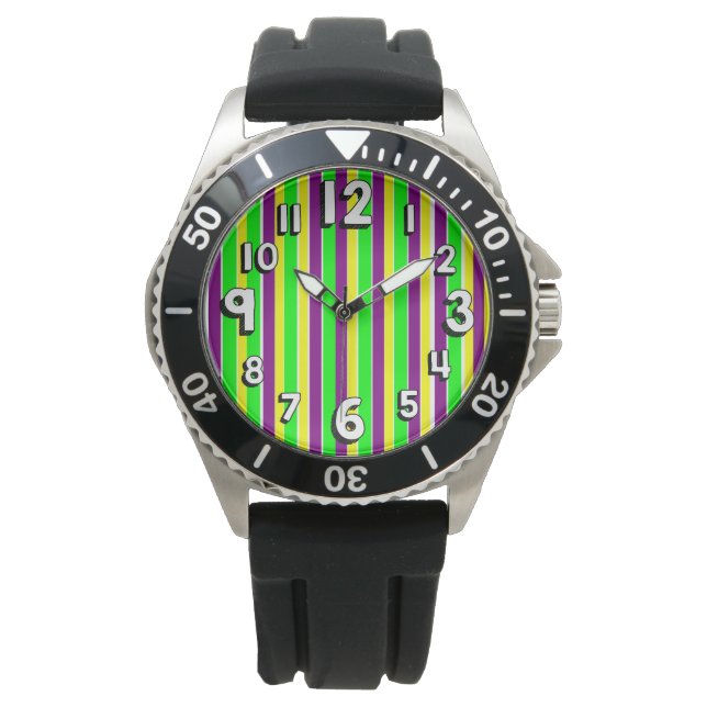 Reloj De Pulsera Mardi Gras Stripes (Anverso)