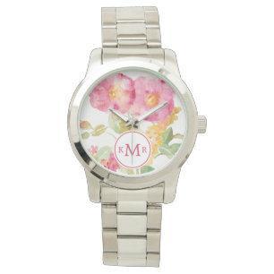 Reloj De Pulsera Margarita blanca del monograma el en azul
