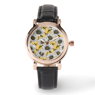 Reloj De Pulsera Marinas blancas, flores silvestres en amarillo