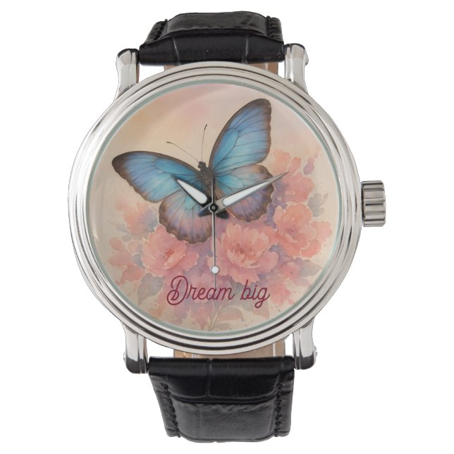 Reloj De Pulsera Mariposa acuarela y elegancia floral (Anverso)