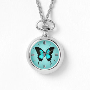 Reloj De Pulsera Mariposa - azul turquesa y negro